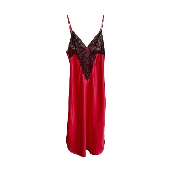 CINEMA ETOILE Red Satin Black Lace Slip Dress Lingerie Whimsigoth - Picture 10 of 13